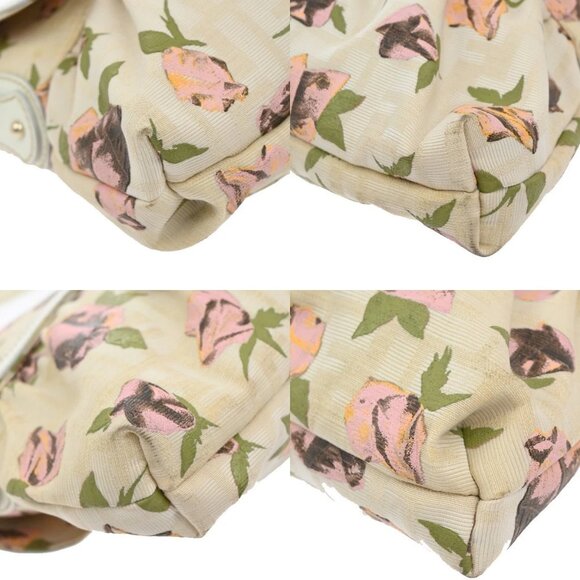 FENDI Logo Zucca Pattern Flower Hand Bag Canvas Leather Beige Pink Italy 88KB429 - Picture 7 of 15